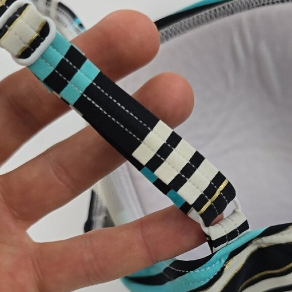 Bond-Eye Australia Women's Teal Black Striped Tankini Swim Top Padded Cups Sz 8 - Picture 6 of 16